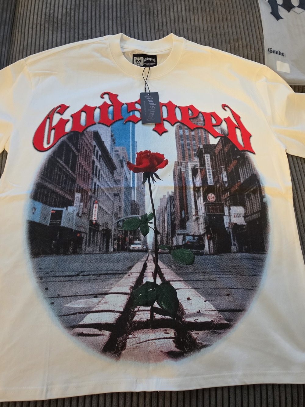 Godspeed White Short-Sleeve Graphic Tee with Red Rose
